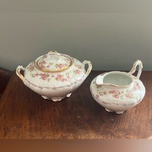 Vintage Floral Porcelain Sugar and Creamer Set - Pink Roses Limoges France